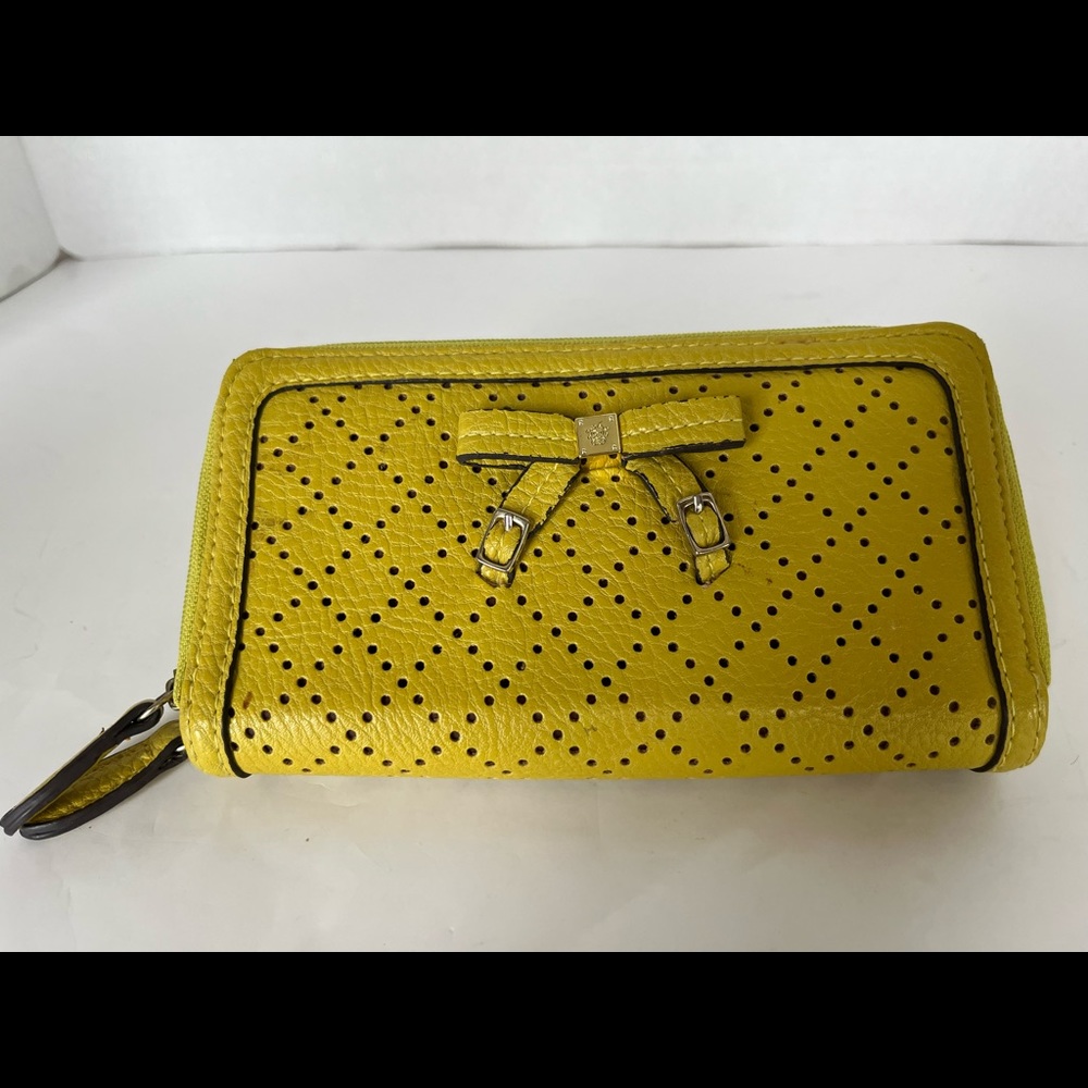 Yellow Perforated Bow Zip Wallet - Womens